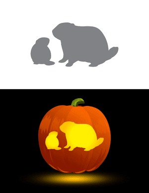 Mother Groundhog With Baby Pumpkin Stencil