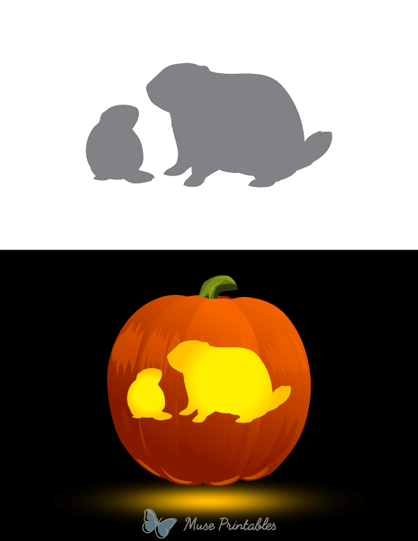 Mother Groundhog With Baby Pumpkin Stencil