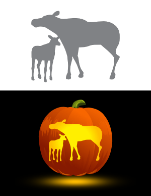 Mother with Baby Moose Pumpkin Stencil