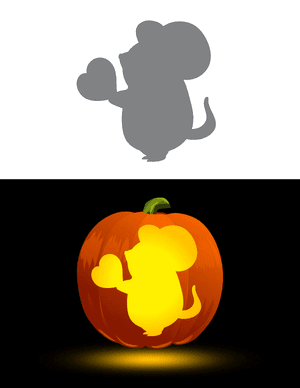 Mouse Holding a Heart Pumpkin Stencil