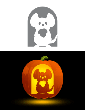 Mouse Holding Heart Pumpkin Stencil