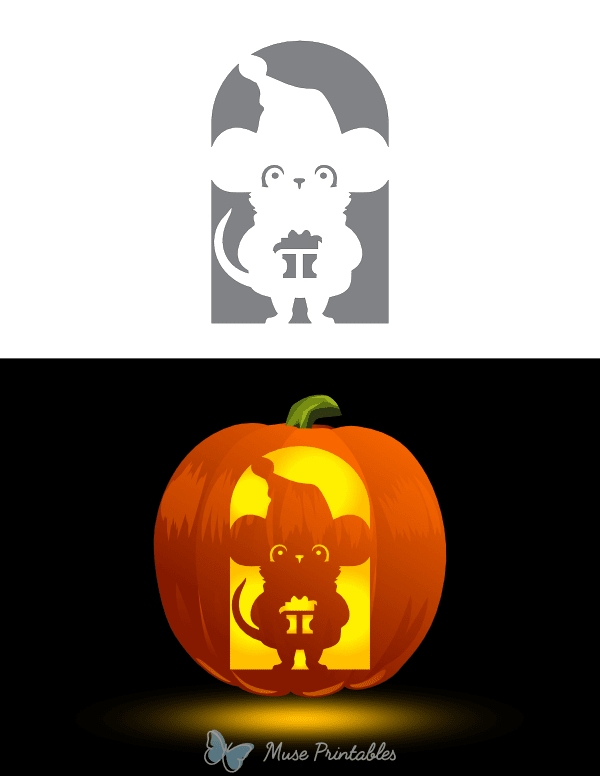 Mouse With Christmas Gift Pumpkin Stencil