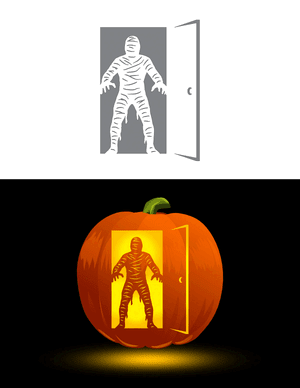 Mummy at the Door Pumpkin Stencil
