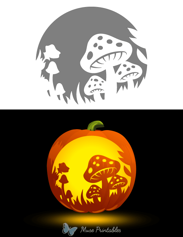 Mushroom Garden Pumpkin Stencil