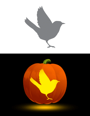 Nightingale Raising Its Wings Pumpkin Stencil