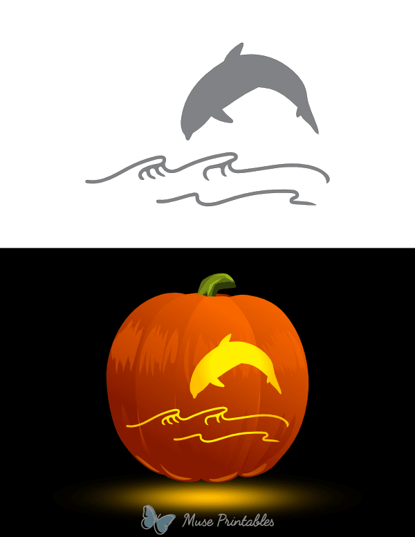 Ocean Wave and Jumping Dolphin Pumpkin Stencil