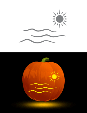 Ocean Wave and Sun Pumpkin Stencil