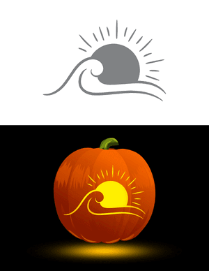 Ocean Wave and Sunset Pumpkin Stencil