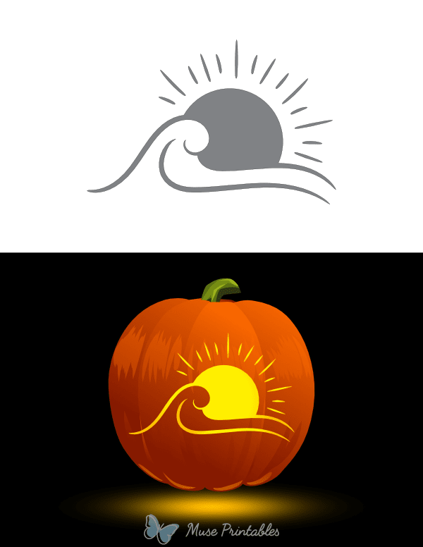 Ocean Wave and Sunset Pumpkin Stencil