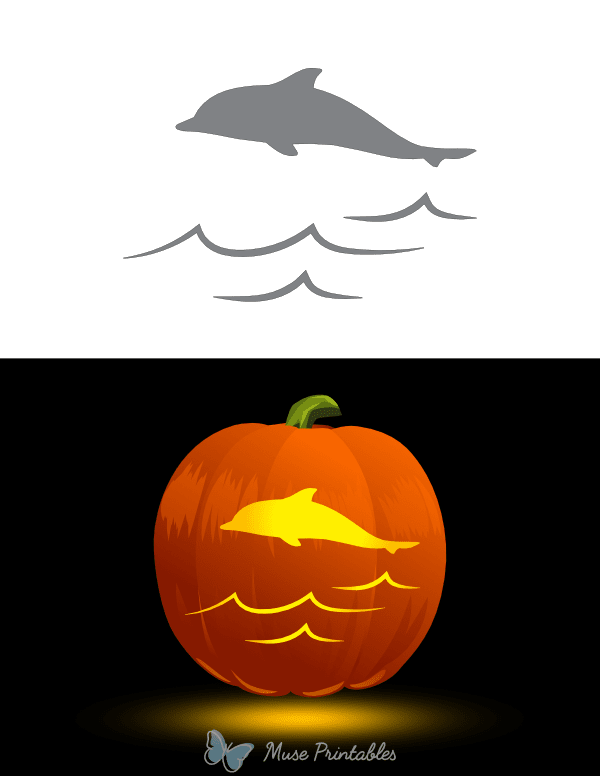 Ocean Waves and Dolphin Pumpkin Stencil