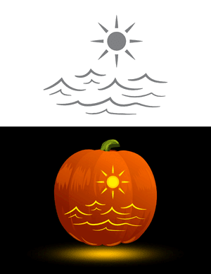 Ocean Waves and Sun Pumpkin Stencil