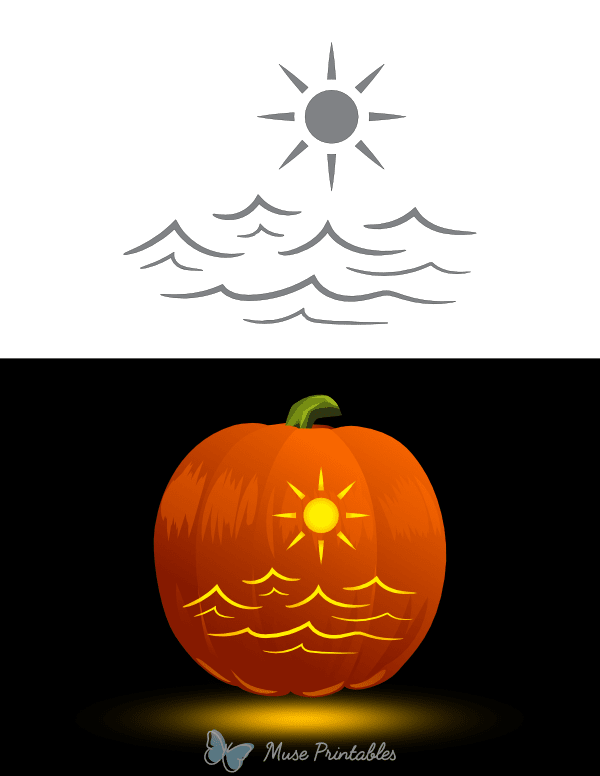 Ocean Waves and Sun Pumpkin Stencil