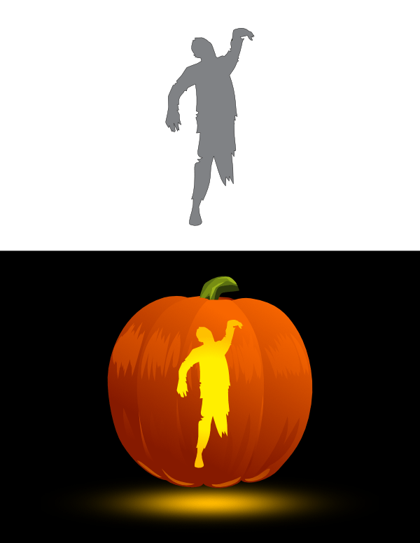Printable One Legged Zombie Pumpkin Stencil