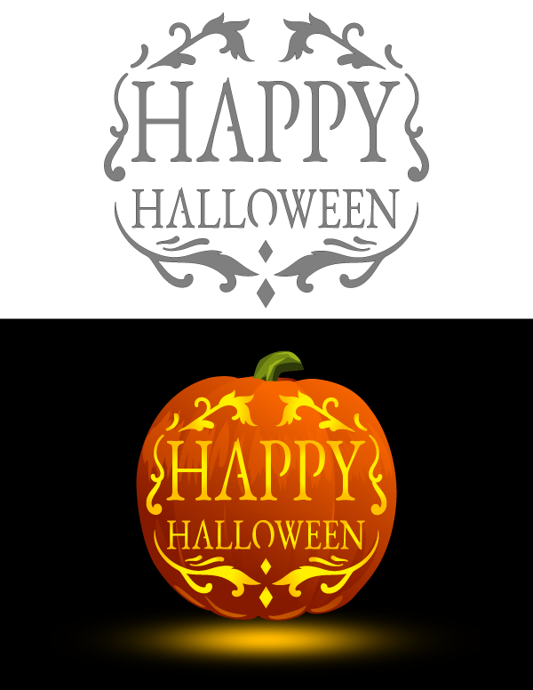 Printable Ornate Happy Halloween Pumpkin Stencil