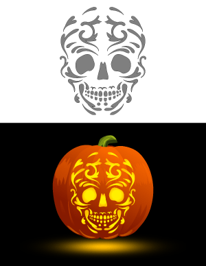Ornate Skull Pumpkin Stencil