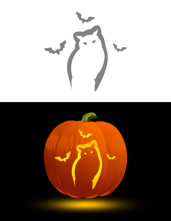 Printable Owl and Bats Pumpkin Stencil