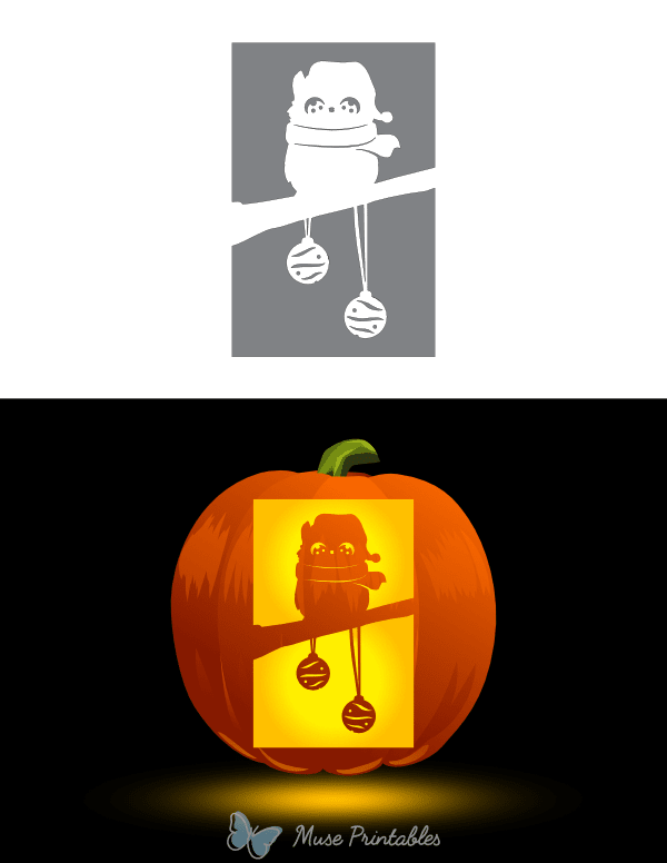 Owl and Christmas Ornaments Pumpkin Stencil