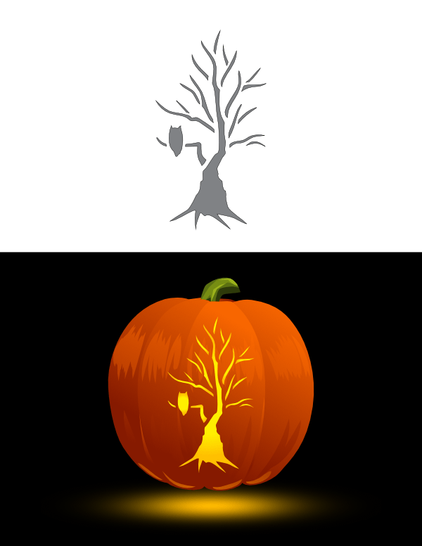 Owl In A Tree Pumpkin Stencil