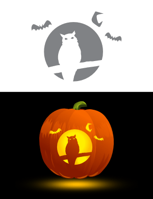 Owl with Bats and Moon Pumpkin Stencil
