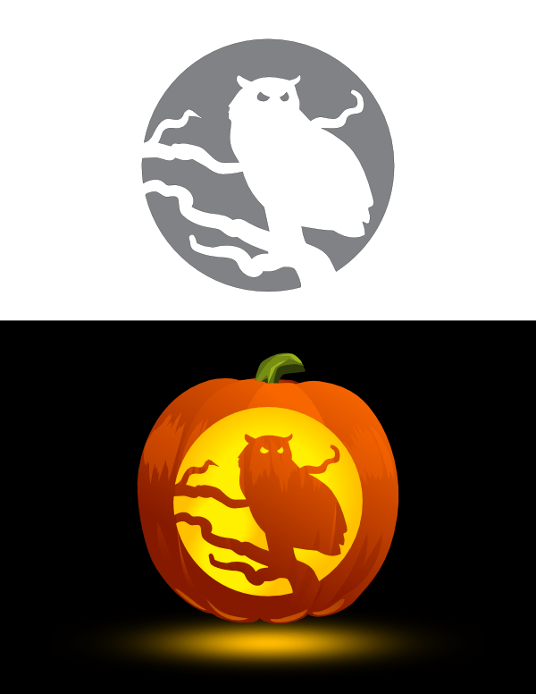 Printable Owl with Full Moon Pumpkin Stencil