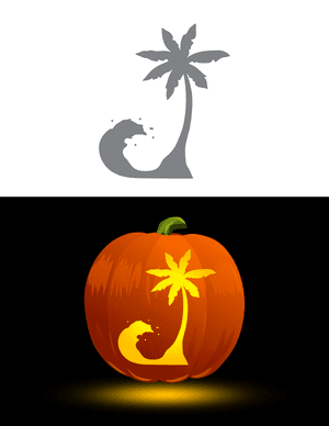 Palm Tree and Ocean Waves Pumpkin Stencil