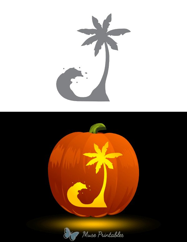 Palm Tree and Ocean Waves Pumpkin Stencil