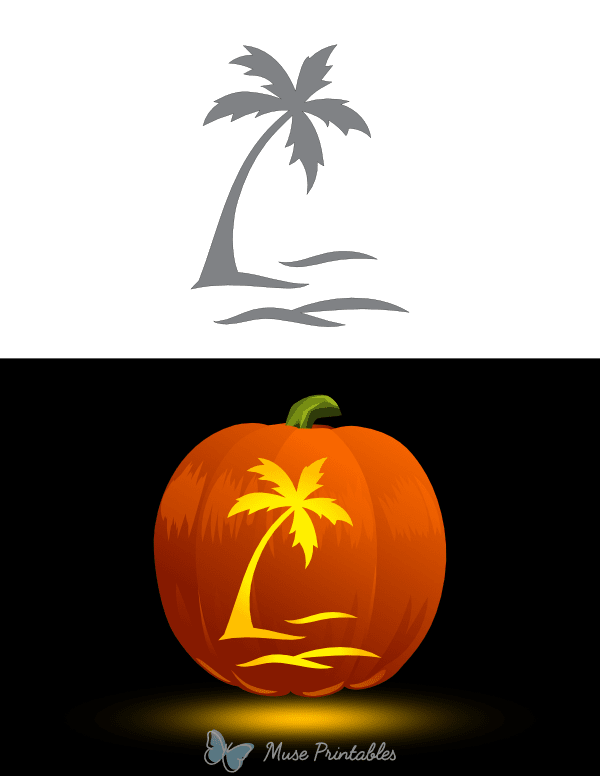 Palm Tree and Waves Pumpkin Stencil