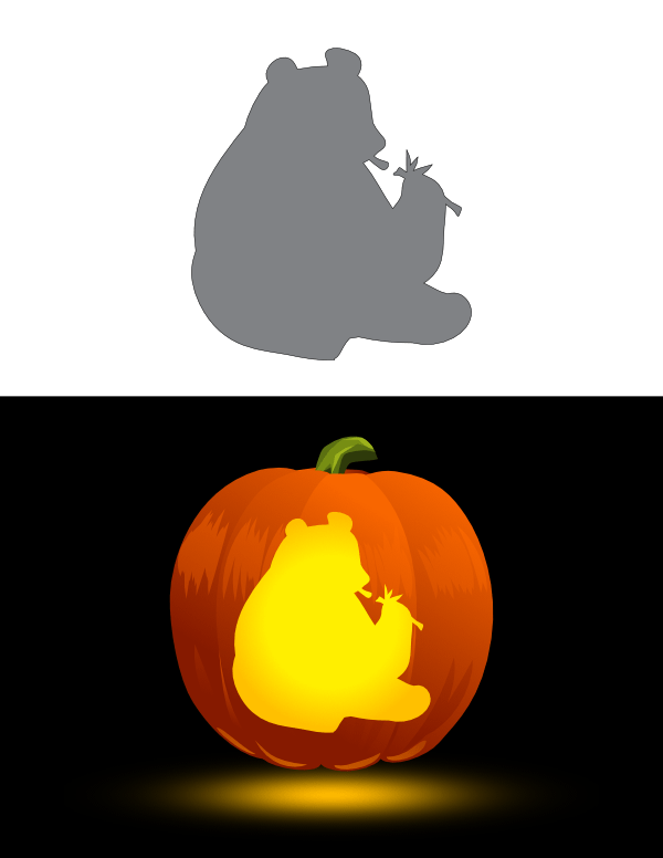 Printable Panda Eating Bamboo Pumpkin Stencil