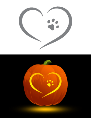 Paw Print In Heart Pumpkin Stencil