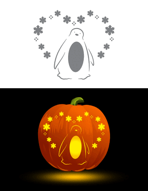 Penguin and Snowflake Heart Pumpkin Stencil