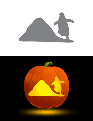 Penguin Climbing Up a Hill Pumpkin Stencil