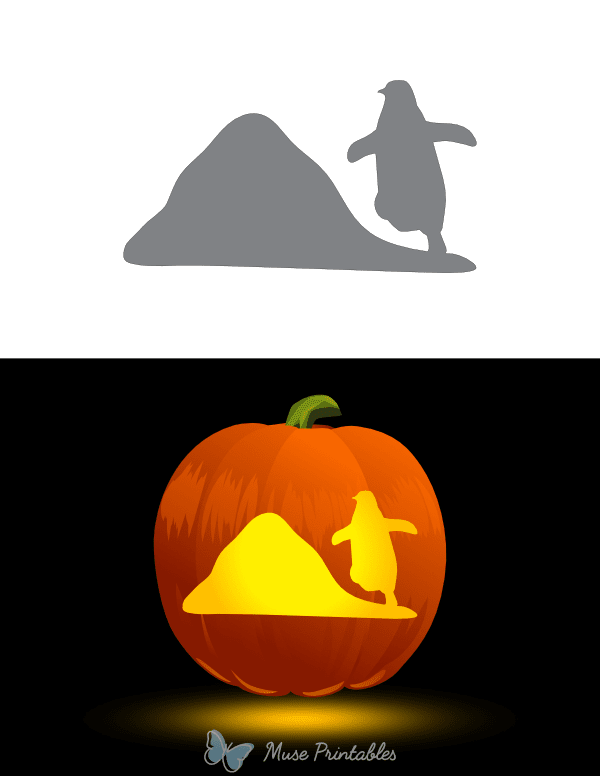 Penguin Climbing Up a Hill Pumpkin Stencil