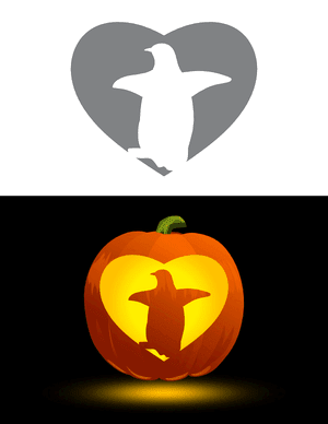 Penguin in a Heart Pumpkin Stencil