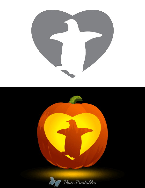 Penguin in a Heart Pumpkin Stencil