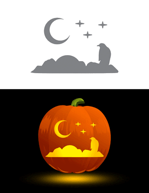 Penguin Night Scene Pumpkin Stencil