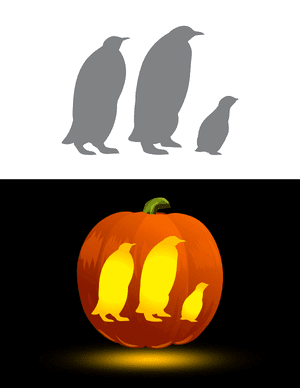 Penguin Parents and Baby Pumpkin Stencil