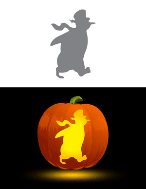 Penguin Wearing Top Hat Pumpkin Stencil