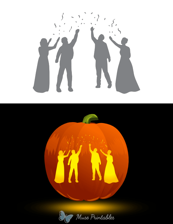 People Throwing Confetti Pumpkin Stencil