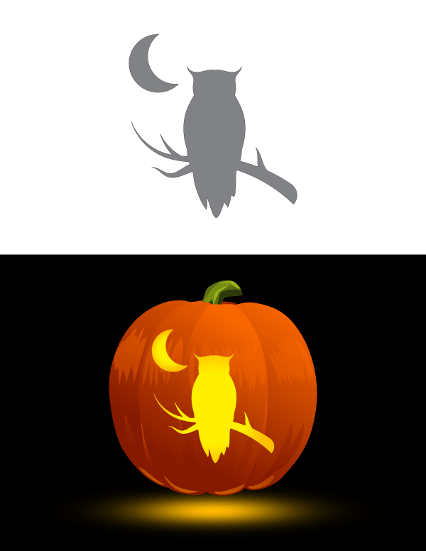 Perching Owl And Moon Pumpkin Stencil