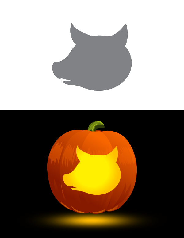 Printable Pig Head Pumpkin Stencil