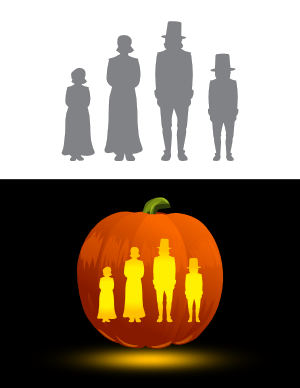 Pilgrim Family Pumpkin Stencil