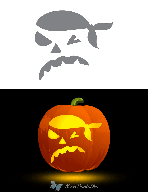 Pirate Face With Bandana Pumpkin Stencil