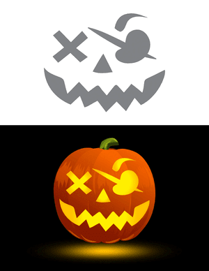 Pirate Face With X Eye Pumpkin Stencil