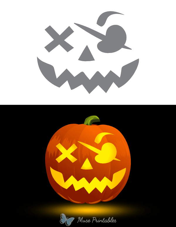 Pirate Face With X Eye Pumpkin Stencil