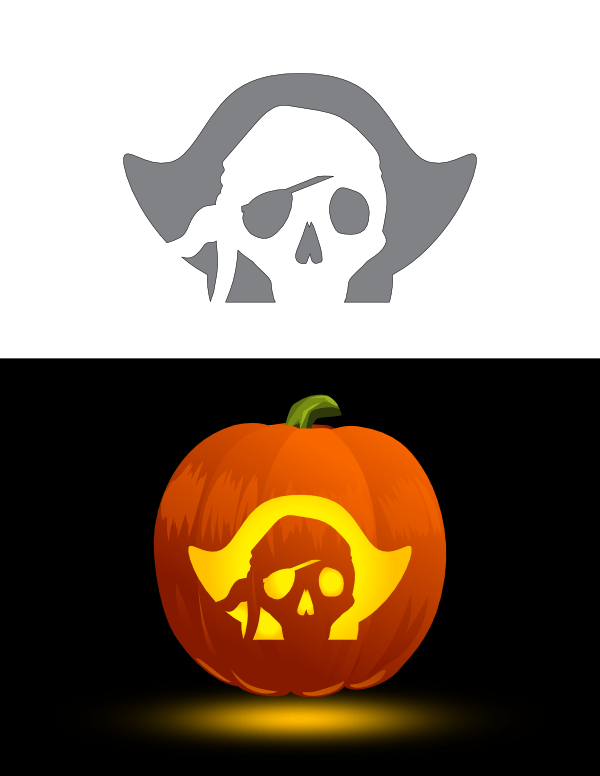 Printable Pirate Skull with Eye Patch Pumpkin Stencil