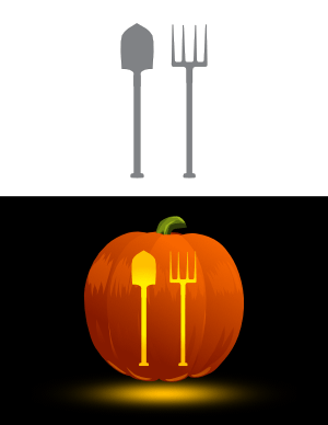 Pitchfork and Shovel Pumpkin Stencil