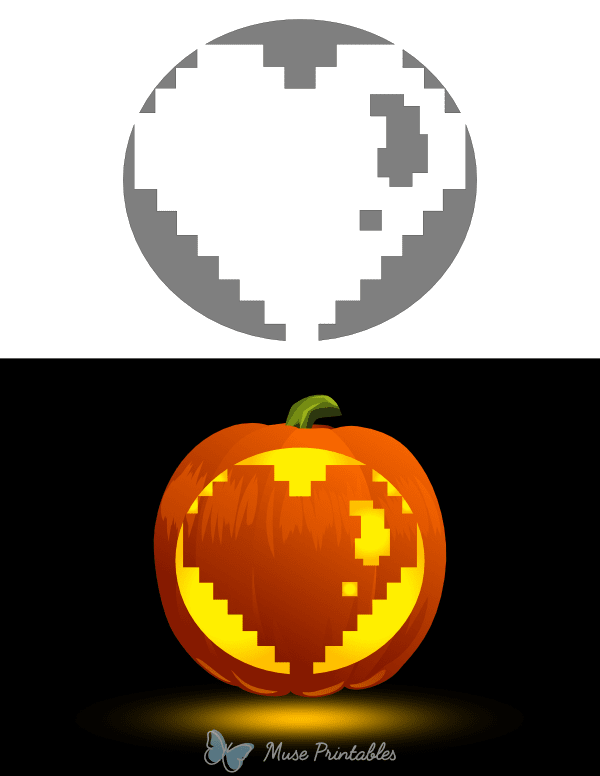 Pixel Heart Pumpkin Stencil