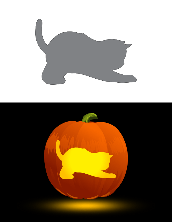 Printable Playful Kitten Pumpkin Stencil