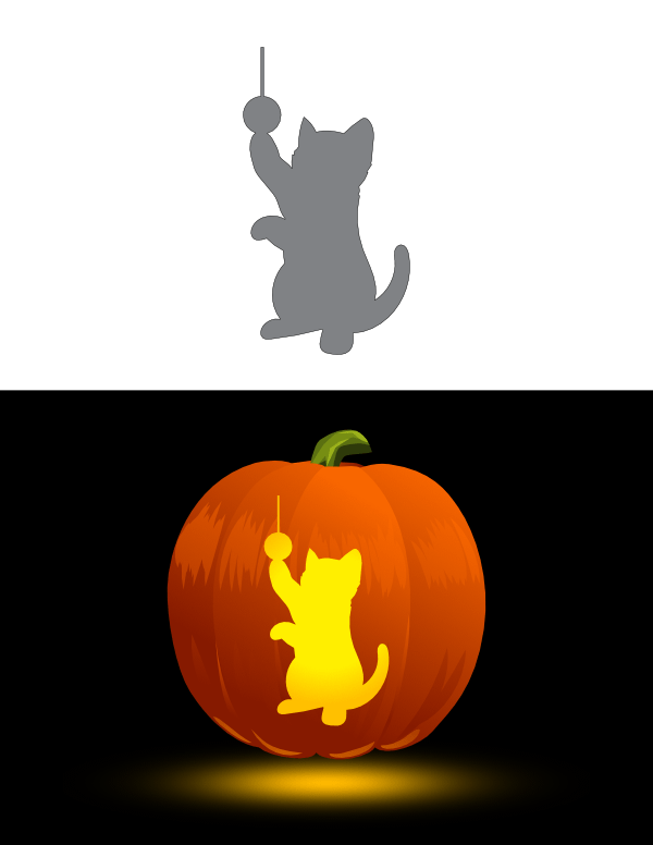 Printable Playing Kitten Pumpkin Stencil