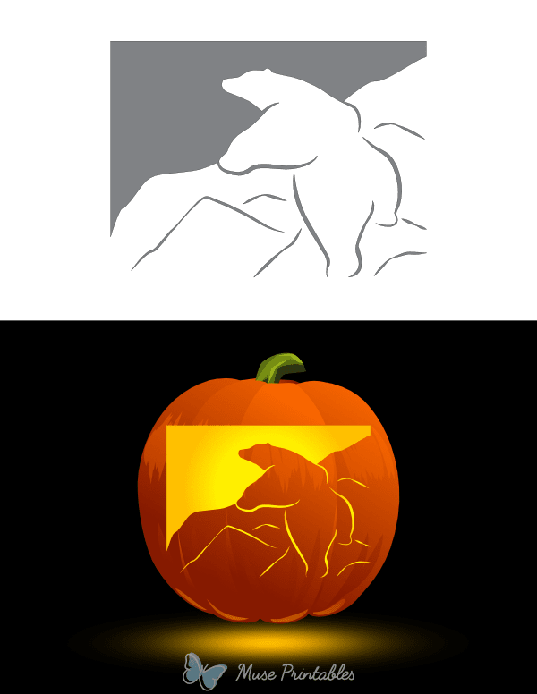 Polar Bear Climbing a Mountain Pumpkin Stencil